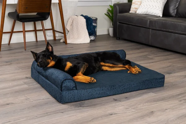 Deluxe Chaise Lounge Dog Bed - Plush Faux Fur & Almond Print - Image 3