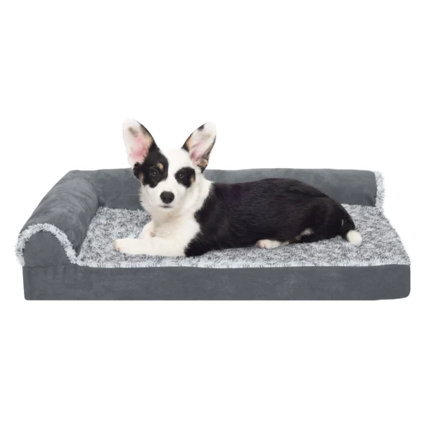 Deluxe Chaise Lounge Dog Bed - Two-Tone Faux Fur & Suede - Image 8