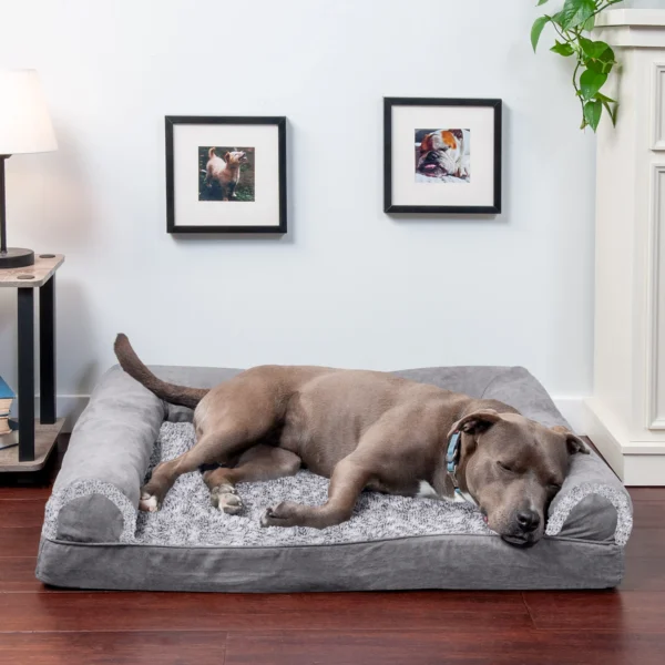 Sofa Dog Bed - Two-Tone Faux Fur & Suede - Image 15