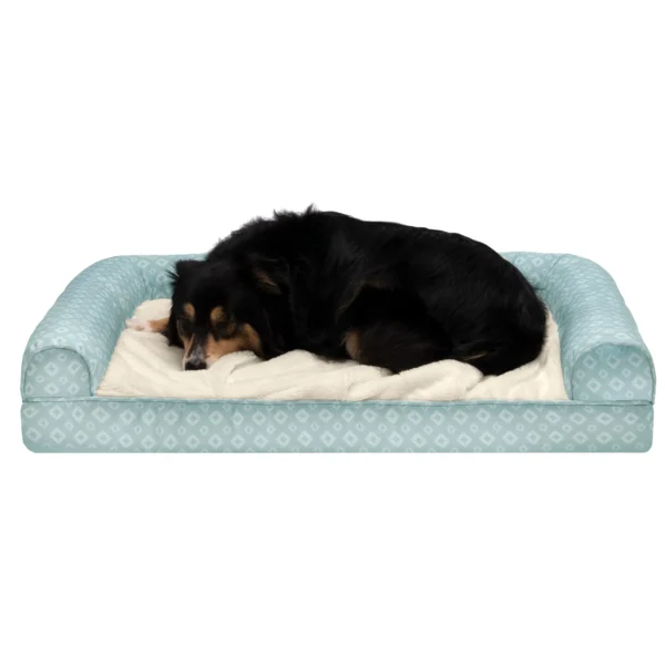 Sofa Pet Bed - Plush Faux Fur & Diamond Print Nest-Top Sofa Bed - Image 36