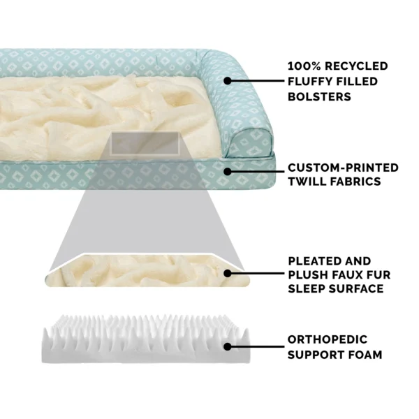 Sofa Pet Bed - Plush Faux Fur & Diamond Print Nest-Top Sofa Bed - Image 11