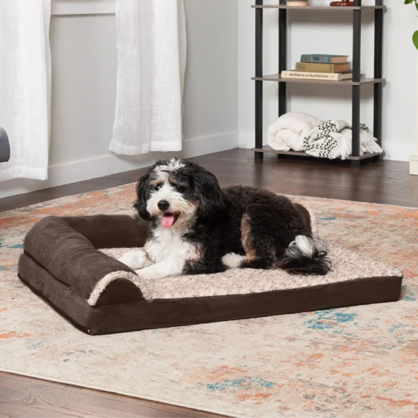 Deluxe Chaise Lounge Dog Bed - Two-Tone Faux Fur & Suede - Image 26