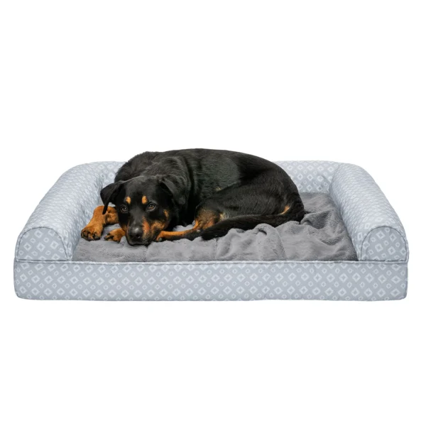 Sofa Pet Bed - Plush Faux Fur & Diamond Print Nest-Top Sofa Bed - Image 18