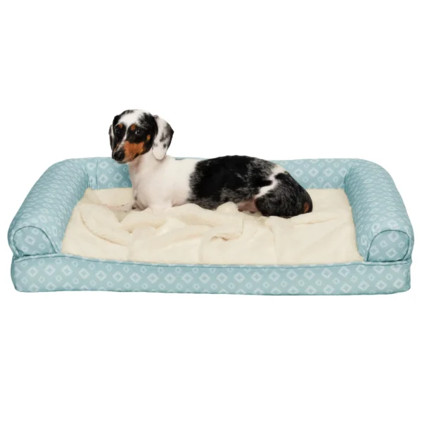 Sofa Pet Bed - Plush Faux Fur & Diamond Print Nest-Top Sofa Bed - Image 52