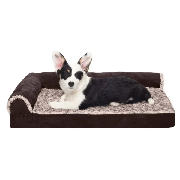 Deluxe Chaise Lounge Dog Bed - Two-Tone Faux Fur & Suede - Image 12