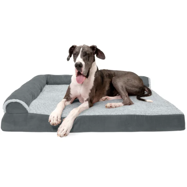 Deluxe Chaise Lounge Dog Bed - Two-Tone Faux Fur & Suede - Image 2
