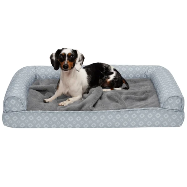 Sofa Pet Bed - Plush Faux Fur & Diamond Print Nest-Top Sofa Bed - Image 49