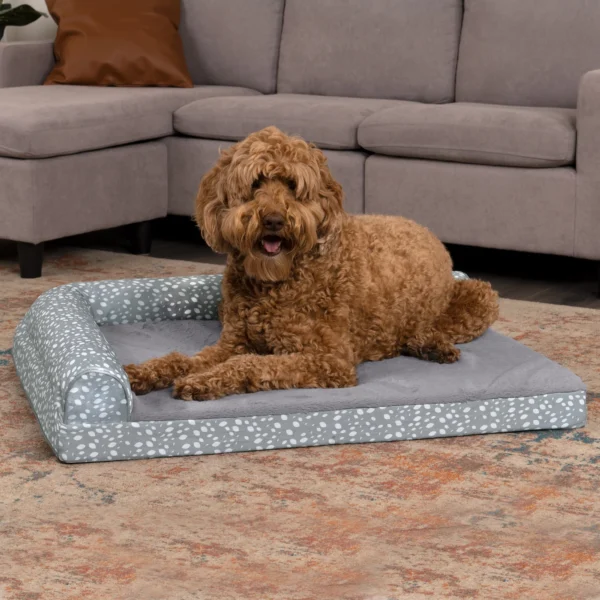 Deluxe Chaise Lounge Dog Bed - Plush Faux Fur & Almond Print - Image 28