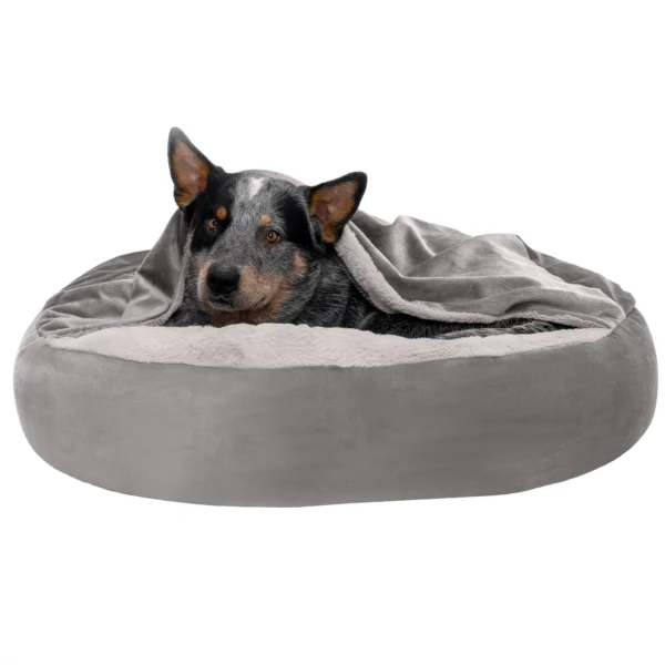 Wave Faux Fur & Velvet Hooded Donut Dog Bed - Image 12