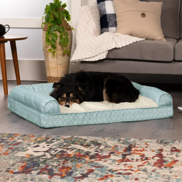 Sofa Pet Bed - Plush Faux Fur & Diamond Print Nest-Top Sofa Bed - Image 3