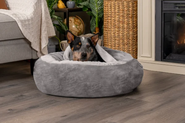 Wave Faux Fur & Velvet Hooded Donut Dog Bed - Image 5