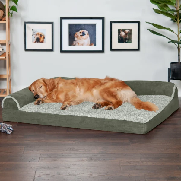 Deluxe Chaise Lounge Dog Bed - Two-Tone Faux Fur & Suede - Image 24