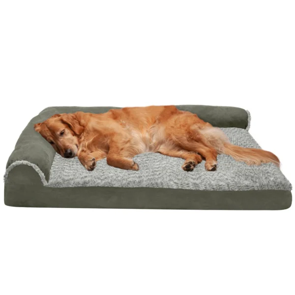 Deluxe Chaise Lounge Dog Bed - Two-Tone Faux Fur & Suede - Image 19