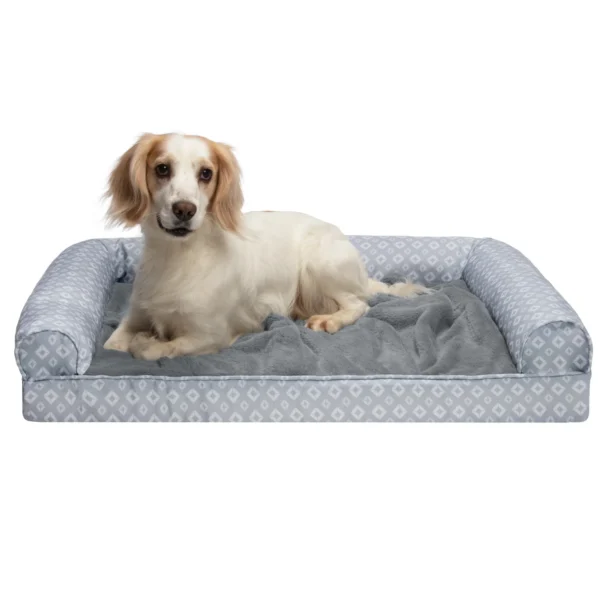 Sofa Pet Bed - Plush Faux Fur & Diamond Print Nest-Top Sofa Bed - Image 14