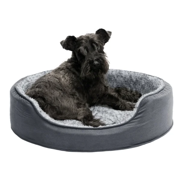 Oval Dog Bed - Two-Tone Faux Fur & Suede - Image 4