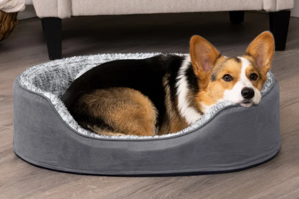 Oval Dog Bed - Two-Tone Faux Fur & Suede - Image 3