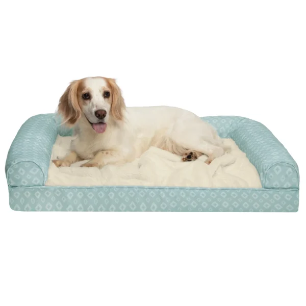 Sofa Pet Bed - Plush Faux Fur & Diamond Print Nest-Top Sofa Bed - Image 38