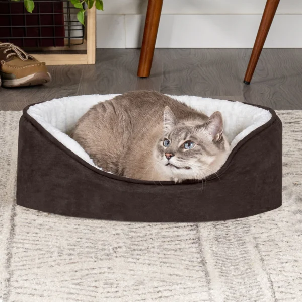 Oval Dog Bed - Faux Sheepskin & Suede - Image 3