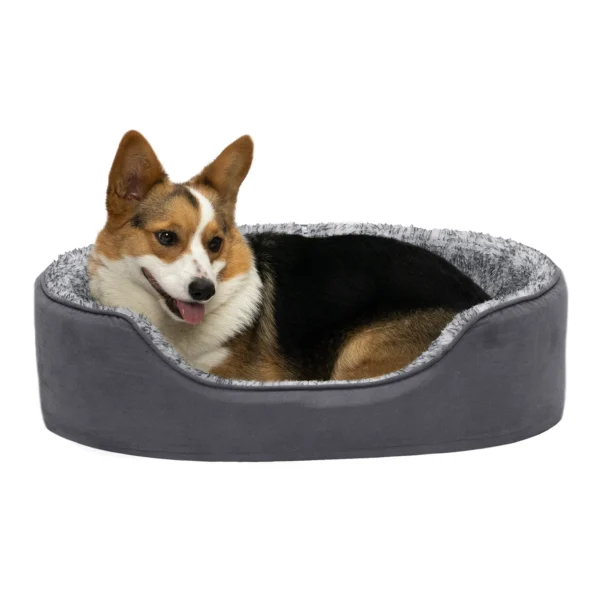 Oval Dog Bed - Two-Tone Faux Fur & Suede - Image 6