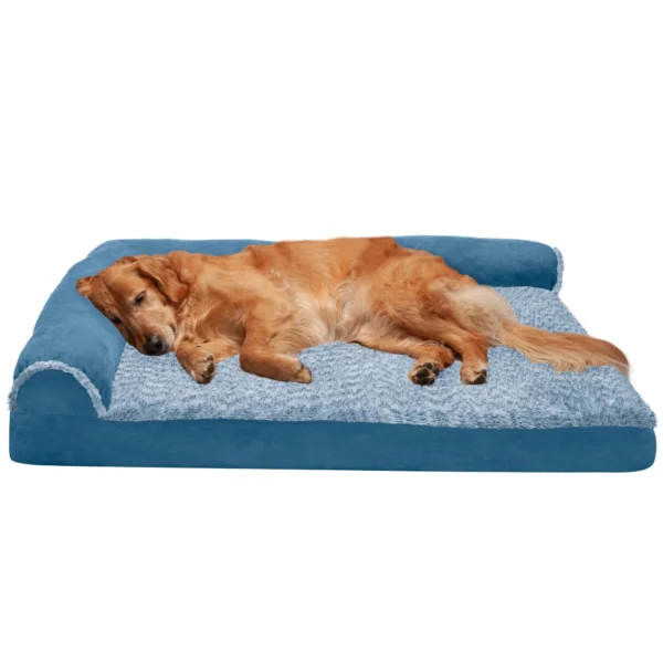 Deluxe Chaise Lounge Dog Bed - Two-Tone Faux Fur & Suede - Image 22