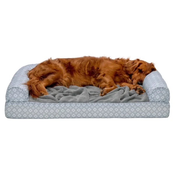 Sofa Pet Bed - Plush Faux Fur & Diamond Print Nest-Top Sofa Bed - Image 29