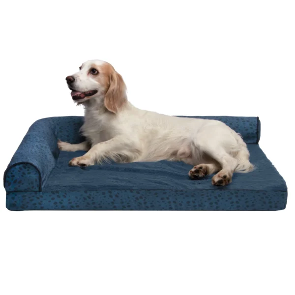 Deluxe Chaise Lounge Dog Bed - Plush Faux Fur & Almond Print - Image 26