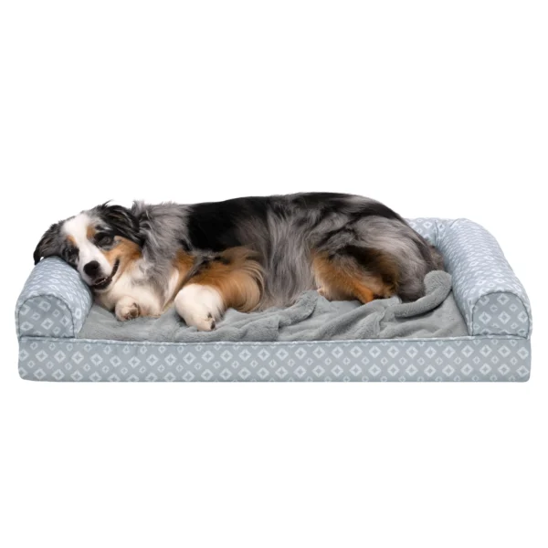 Sofa Pet Bed - Plush Faux Fur & Diamond Print Nest-Top Sofa Bed - Image 10
