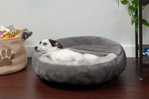 Wave Faux Fur & Velvet Hooded Donut Dog Bed - Image 7