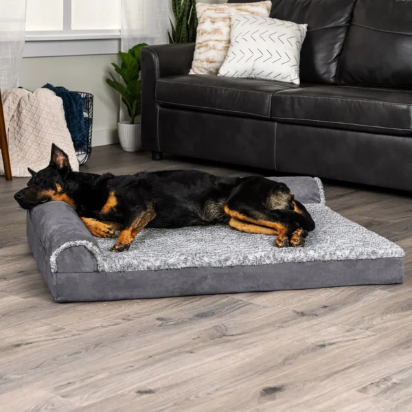 Deluxe Chaise Lounge Dog Bed - Two-Tone Faux Fur & Suede - Image 25