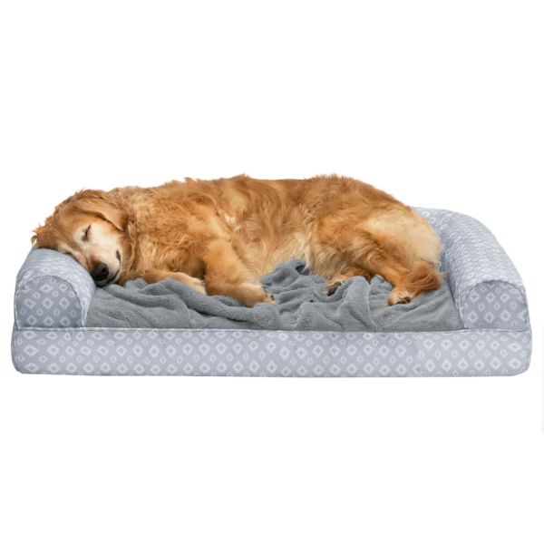 Sofa Pet Bed - Plush Faux Fur & Diamond Print Nest-Top Sofa Bed - Image 24