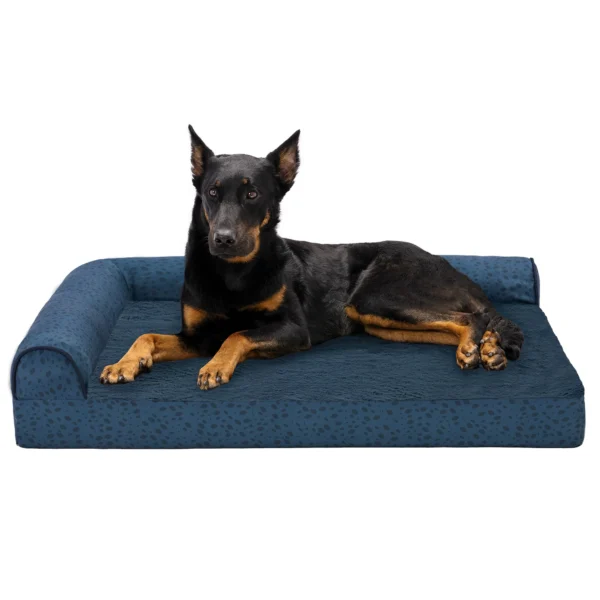 Deluxe Chaise Lounge Dog Bed - Plush Faux Fur & Almond Print - Image 44