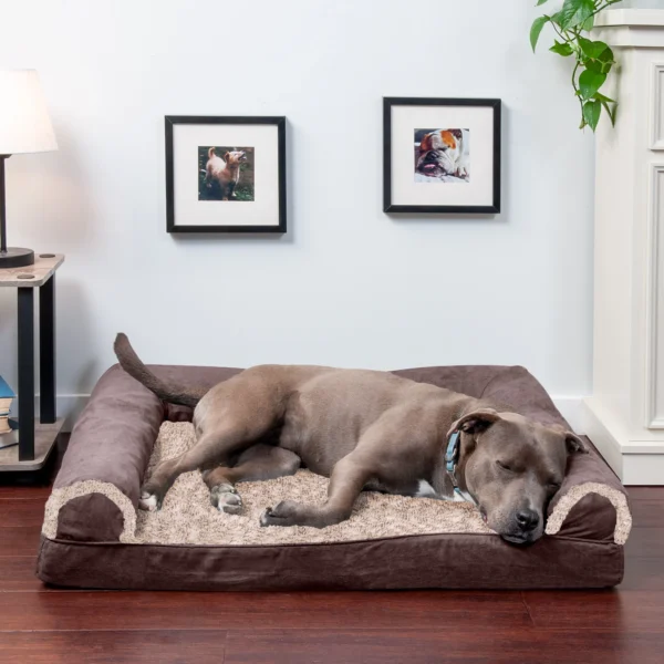 Sofa Dog Bed - Two-Tone Faux Fur & Suede - Image 13