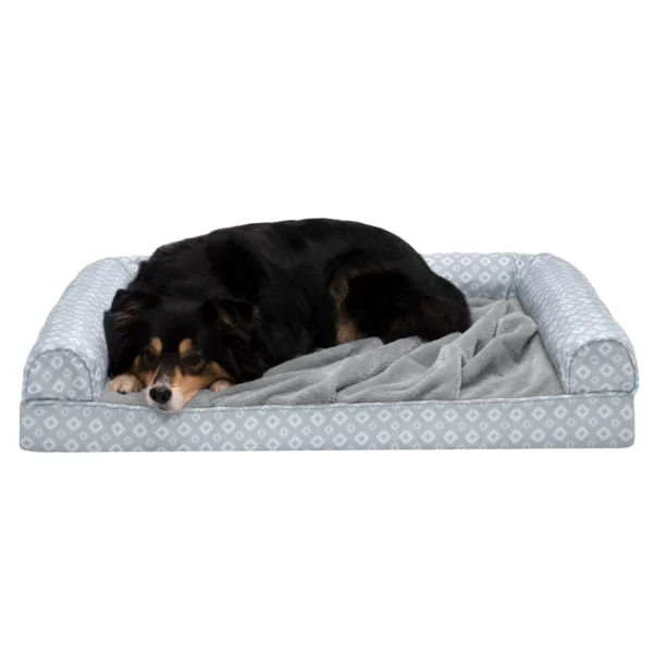 Sofa Pet Bed - Plush Faux Fur & Diamond Print Nest-Top Sofa Bed - Image 12