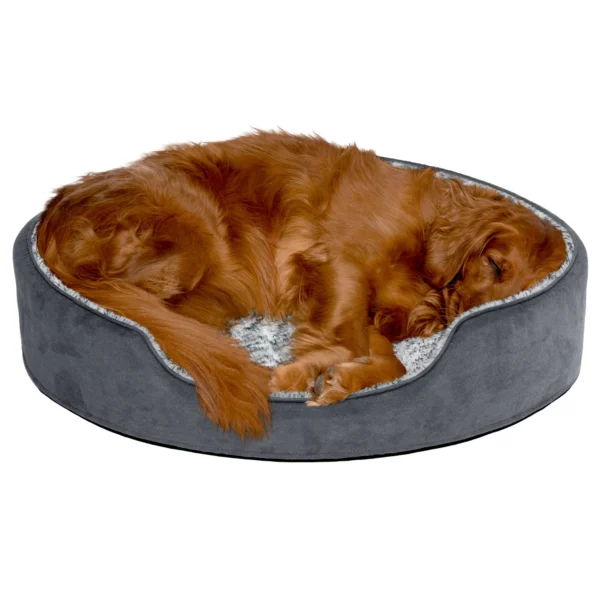 Oval Dog Bed - Two-Tone Faux Fur & Suede - Image 8