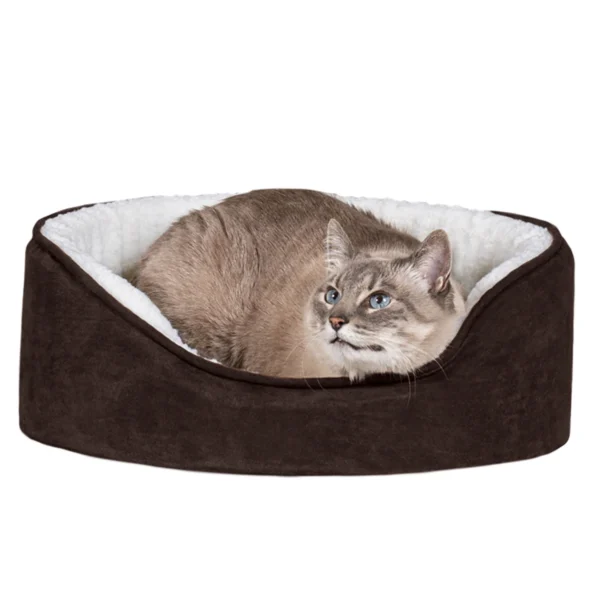 Oval Dog Bed - Faux Sheepskin & Suede - Image 2