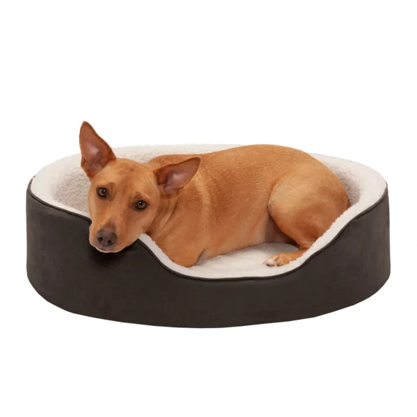 Oval Dog Bed - Faux Sheepskin & Suede - Image 10