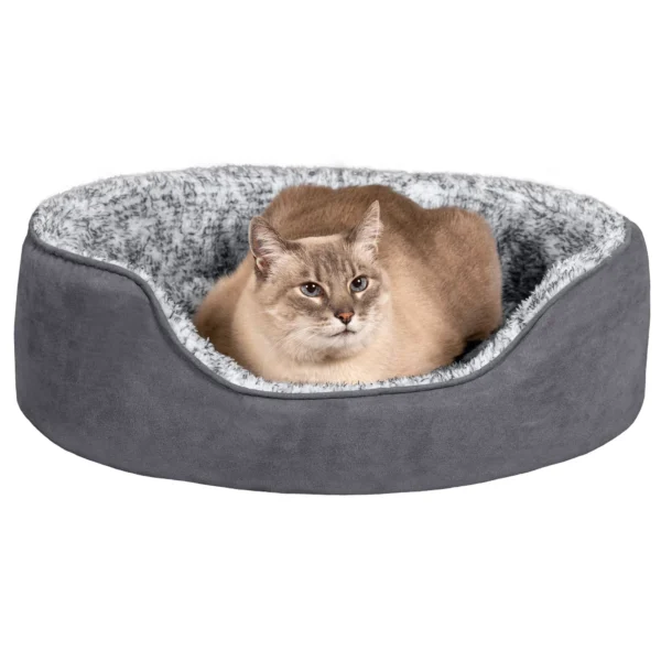 Oval Dog Bed - Two-Tone Faux Fur & Suede - Image 2