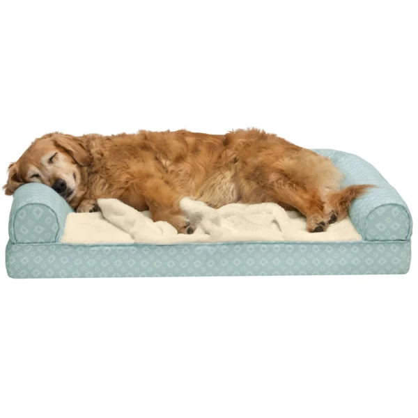 Sofa Pet Bed - Plush Faux Fur & Diamond Print Nest-Top Sofa Bed - Image 48