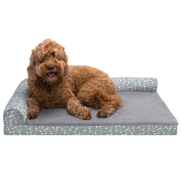 Deluxe Chaise Lounge Dog Bed - Plush Faux Fur & Almond Print - Image 27