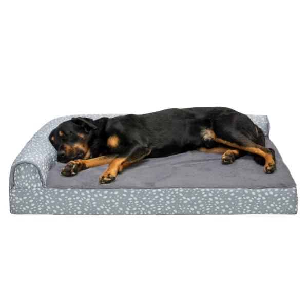 Deluxe Chaise Lounge Dog Bed - Plush Faux Fur & Almond Print - Image 48