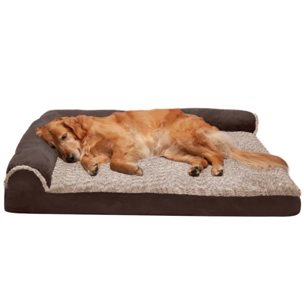 Deluxe Chaise Lounge Dog Bed - Two-Tone Faux Fur & Suede - Image 14