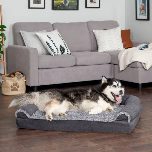 Sofa Dog Bed - Two-Tone Faux Fur & Suede - Image 3