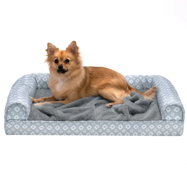 Sofa Pet Bed - Plush Faux Fur & Diamond Print Nest-Top Sofa Bed - Image 13
