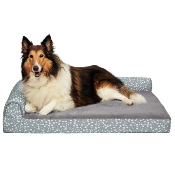Deluxe Chaise Lounge Dog Bed - Plush Faux Fur & Almond Print - Image 38