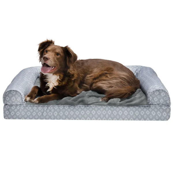 Sofa Pet Bed - Plush Faux Fur & Diamond Print Nest-Top Sofa Bed - Image 41