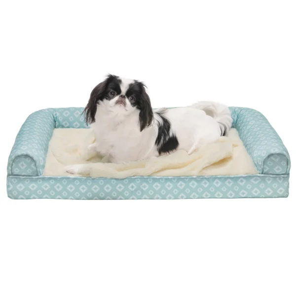 Sofa Pet Bed - Plush Faux Fur & Diamond Print Nest-Top Sofa Bed - Image 19