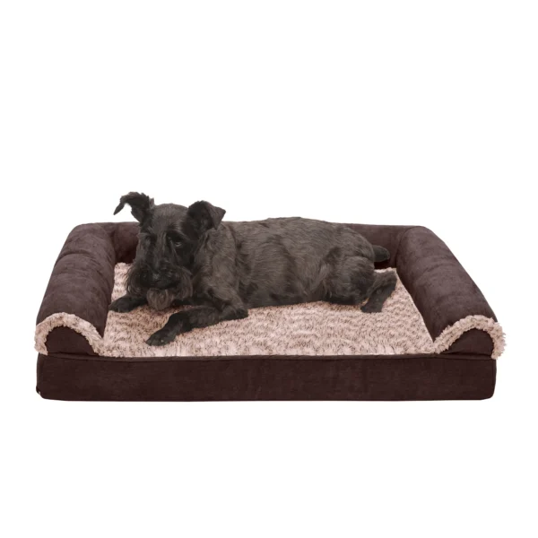 Sofa Dog Bed - Two-Tone Faux Fur & Suede - Image 11