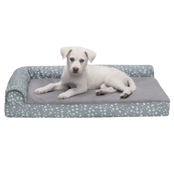 Deluxe Chaise Lounge Dog Bed - Plush Faux Fur & Almond Print - Image 25