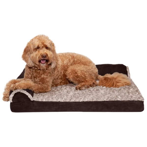 Deluxe Chaise Lounge Dog Bed - Two-Tone Faux Fur & Suede - Image 13