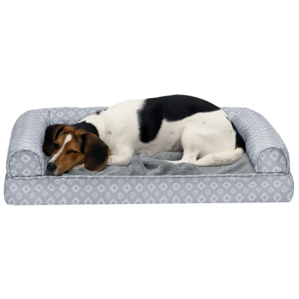Sofa Pet Bed - Plush Faux Fur & Diamond Print Nest-Top Sofa Bed - Image 25